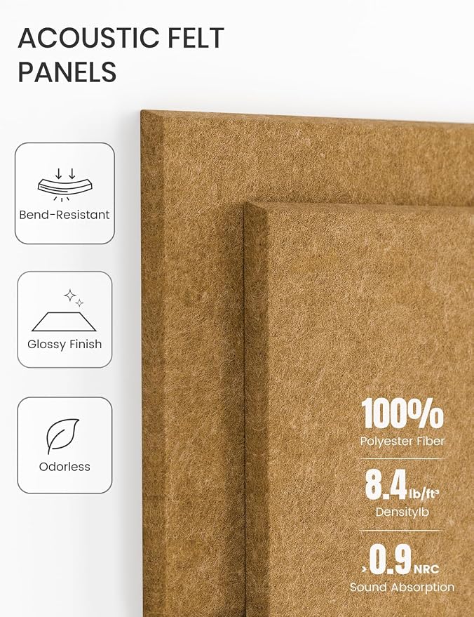 28" x 18" Felt Bulletin Board Tiles, 4-Compartment, Mustard Yellow | 6-Pack Cork Board Alternative, 30 Adhesive Tabs, Push Pin Board, Wall Decor, Office, Home, Classroom, Dorm