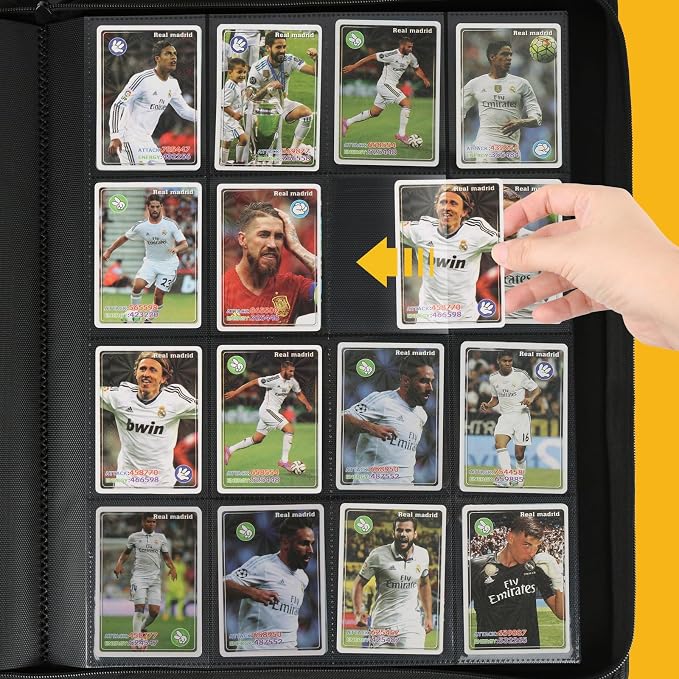 16 Pocket Ringless Side Loading Trading Card Binder, 1024 Cards PU Fixed Page Zipper Card Album for TCG Sports Game Cards, Not Fit Top Loaders (Dark Green)