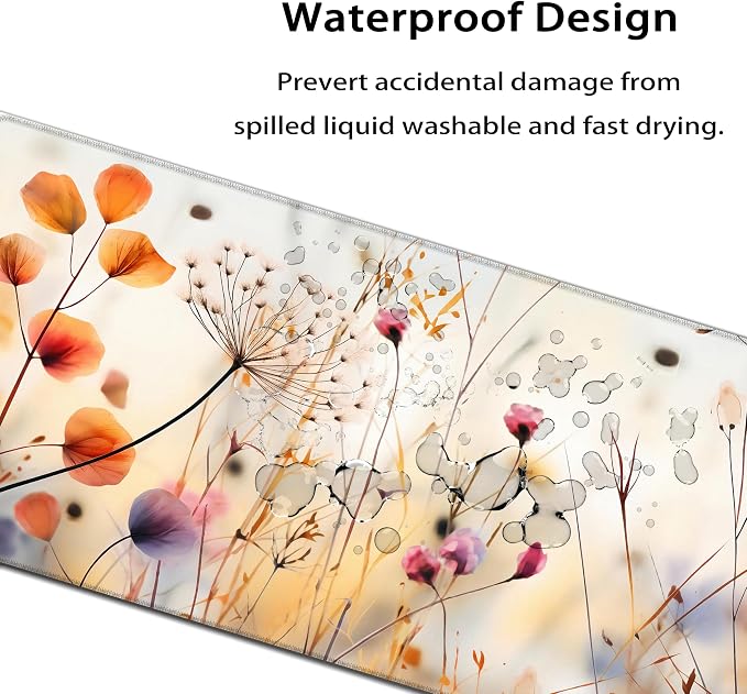 35.4 x 15.7 in, XXL Large Mouse Pad for Desk, Extended Keyboard Mouse Mat for Computer Office, Big Mouse pad with Stitched Edges, Gaming Pc-Wild Grass and Flowers
