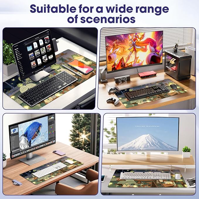 Professional Extended Gaming Mouse Pad - 31.5" x 15.7" Large Desk Mat with Stitched Edges, Waterproof Coating Non-Slip Rubber Base for Gamers Esports Pros Office Home, Frog02