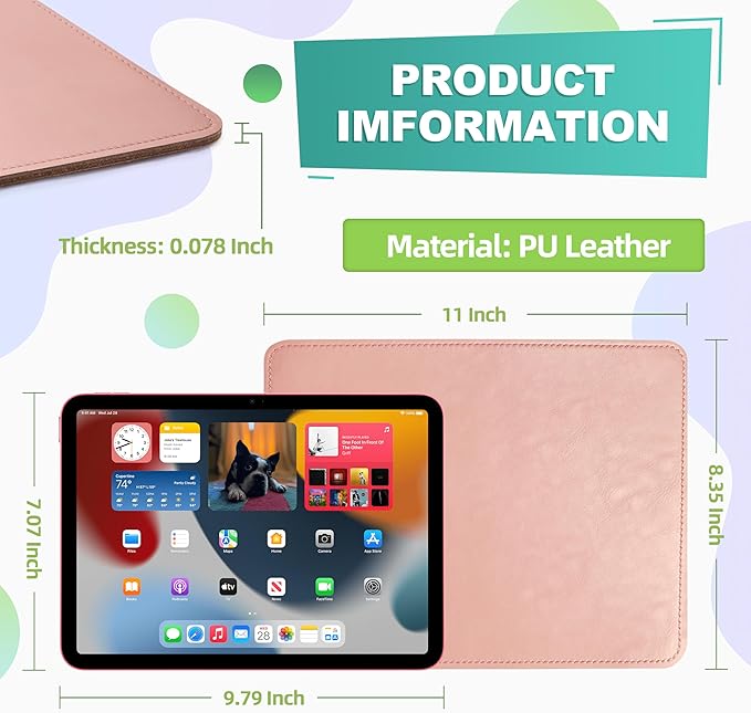 PU Leather Mouse Pad with Stitched Edge Micro-Fiber Base - Non-Slip Waterproof, 8x11Inch (Light Pink)