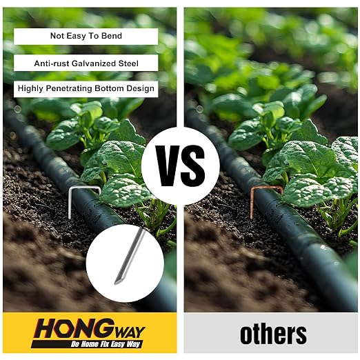 HongWay 60 Pack Landscape Staples 12 Inch, Galvanized Garden Stakes | 11 Gauge Metal Tent Stakes Heavy Duty Extra Long Yard Ground Stakes for Fence, Gardening, Outdoor Decorations