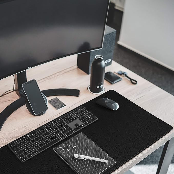 Large Mouse Pad- 31x12 in. XL Mousepad Keyboard Pad with Stitched Edges, Uitra-Smooth Mouse Mat & Non-Slip Rubber Base, Gaming Mouse Pad for Gamer, Office & Home, Black