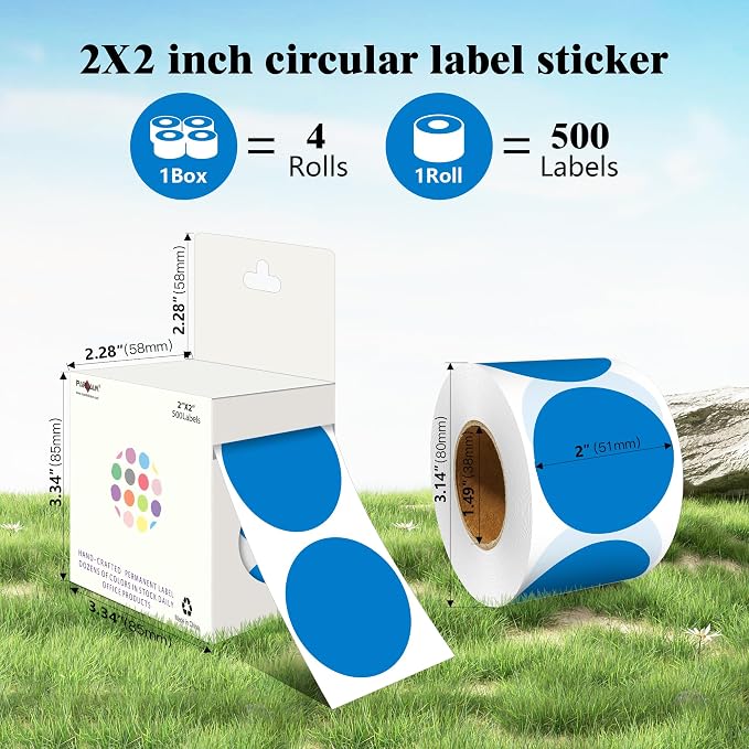 PARLAIM 2 Inch Round Adhesive Color-Code Dot Stickers,4Rolls/2000 per Rolls dots Label Dispenser Box, Circle Stickers Label Inch Coding Labels (Blue)