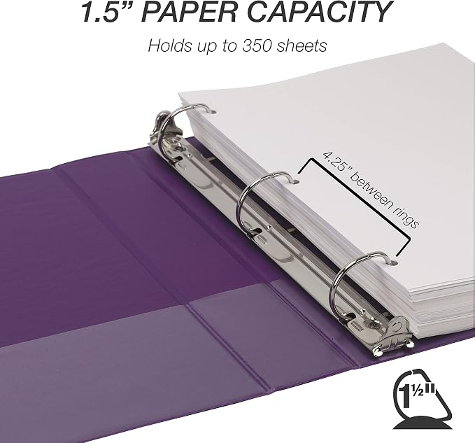Samsill Durable 1.5 inch 3 Ring Binder, D Ring Binder, 100% Recycled Chipboard, Purple