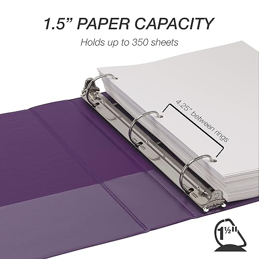Samsill Durable 1.5 inch 3 Ring Binder, D Ring Binder, 100% Recycled Chipboard, Purple, 12 Pack