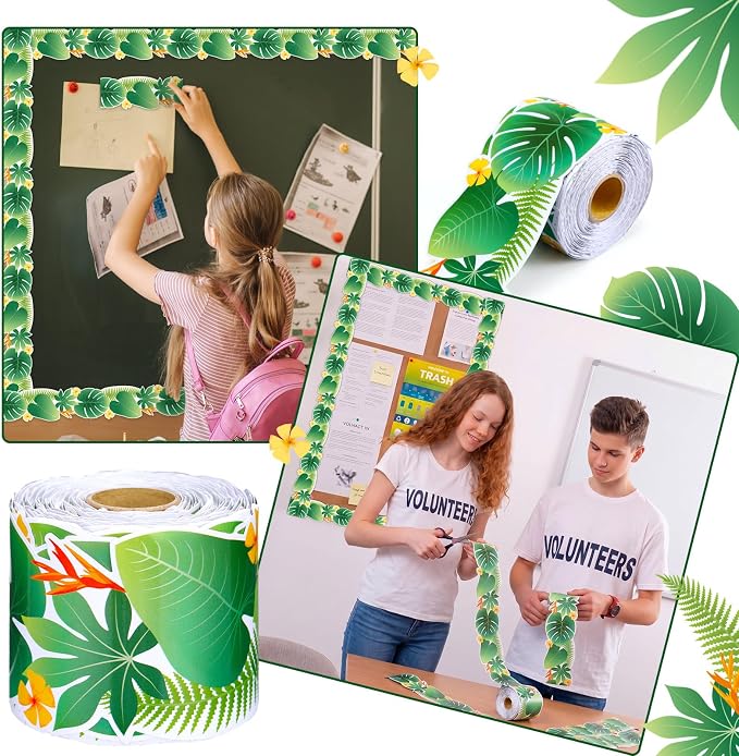 Gersoniel 69 ft Tropical Leaves Bulletin Board Borders Greenery Jungle Die-Cut Border Trim Roll Back to School Classroom Decorations for Teacher Blackboard Chalkboard Offices Home Walls