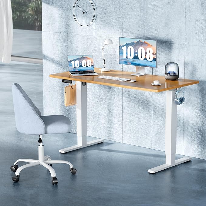 DUMOS 40 Inch Electric Standing Desk, Memory Adjustable Home Office Desk | Sit Stand Up Desk for Work Home Office,Adjustable Desk, Rising Computer Table with Splice Board,Cable Management,Hook,Oak