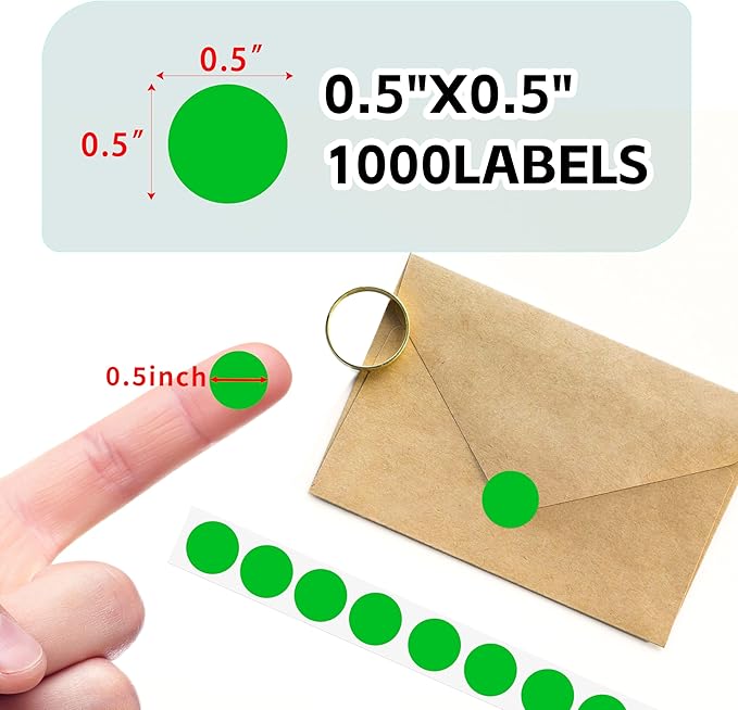 PARLAIM 1000pcs Green Round Color Codding Labels on a Roll Permanent Circle 1/2 Inch Diameter Dot Stickers in Plastic Dispenser Box for Home Classroom