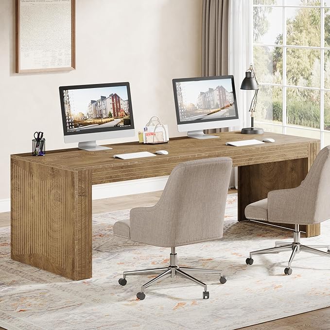 Tribesigns 79-Inch Extra Long Desk, Two Person Double Desk for Home Office, Wooden Long Computer Desk Writing Table for Office, Natural Oak