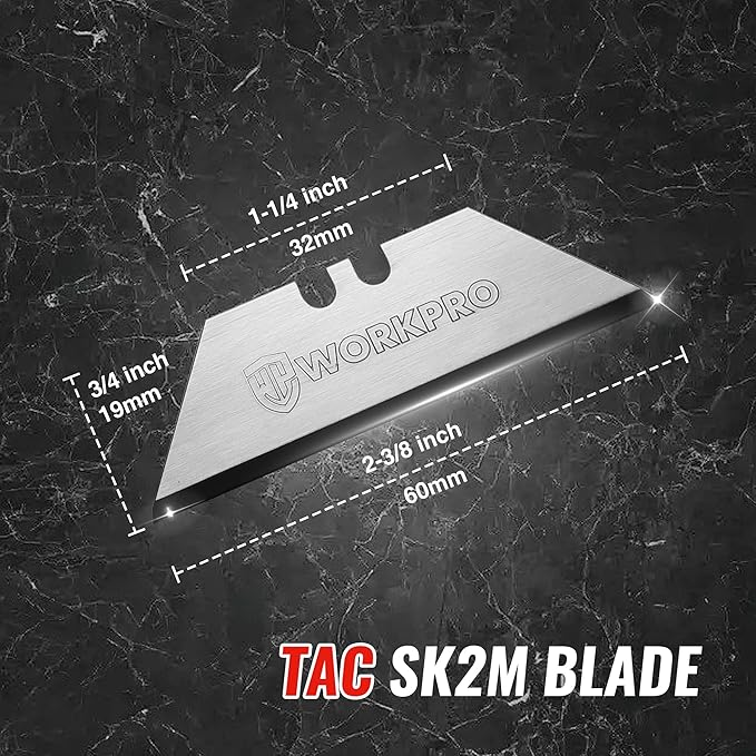 WORKPRO Premium Utility Knife Blades, TAC Diamond Coated SK2M, 50-Pack Utility Blades Replacement with Dispenser
