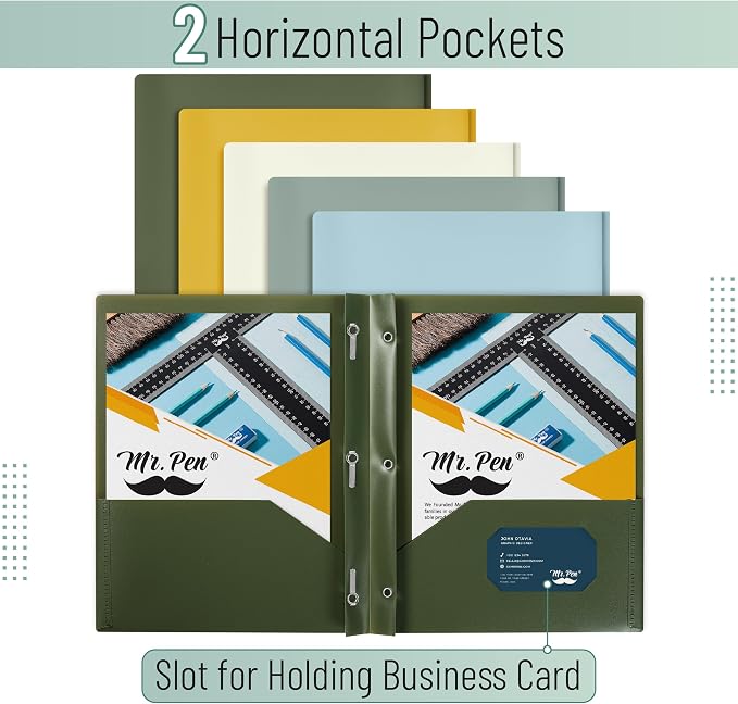 Mr. Pen- Plastic Folders with Pockets and Prongs, 15 Pack, Letter Size | Colorful, Flexible Plastic Folders with Prongs & Card Slot