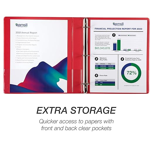 Samsill 1 Inch 3 Ring Binder, Economy Round Ring, Clear View Cover, 200 Sheet Capacity - for School, Home, Office - Ruby Red