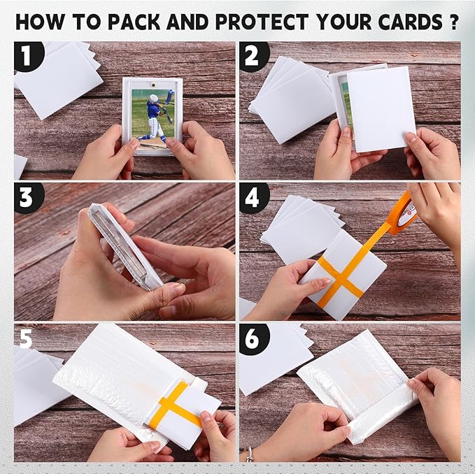 302 Pcs Trading Card Shipping Protector Set Include 200 Precut Plastic Inserts Card Mailers 100 Poly Bubble Mailers Padded Envelopes and 2 Masking Tape(White,5.1 x 5.9 Inch)