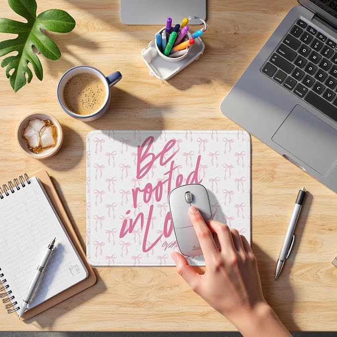 Coquette Preppy Pink Bow Christian Mouse Pad, Trendy Girly Pink Ephesians 3:17 Bible Verse Mouse Pads Mousepad for Home Office Dorm Computers Laptop Supplies Desk Accessories, 9.5x7.9 Inch