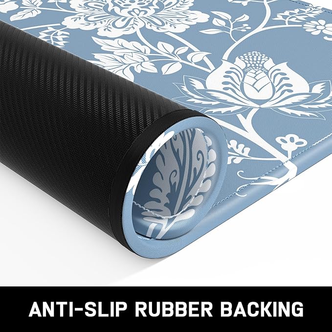 Mouse Pad, Minimalism Marble Style Computer Pad, Anti-Slip Rubber Mouse Mat with Stitched Edges for Gaming, Office, Laptop, PC, Women, 9" x 8" Thick 3 mm, Blue Flower