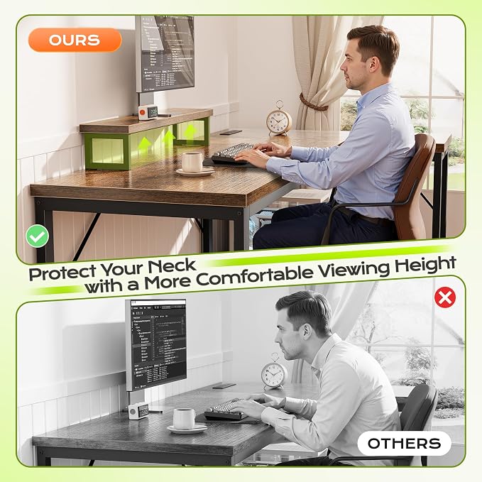 61" L Shaped Computer Desk, Outlets, Monitor Stand, Rustic Brown | USB-C Ports, Reversible Charging Station, Spacious Desktop & Legroom, 0.94 Inch Thick Desktop, for Gaming, Study & Work