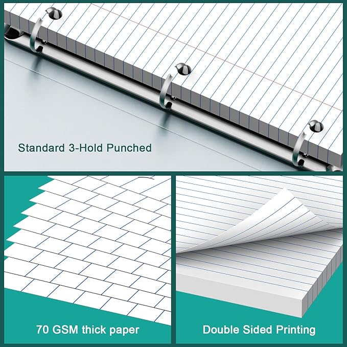 Loose Leaf Paper 8 X 10.5, 200 Sheets Notebook Paper, 3 Hole Punched Paper,College Ruled 8 X 10.5 Note Pads, Writing Pads,10-1/2" X 8 Binder Filler Paper For, Engineering, Office, School Supplies