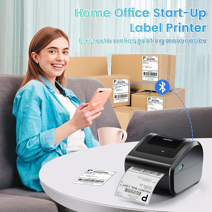 Bluetooth Shipping Label Printer with 3 Roll Labels | D450BT Thermal Label Printer 4x6 with Built-in Label Bin, Thermal Printers Come with 750PCS 4x6‬ Labels (250 Labels/Roll)