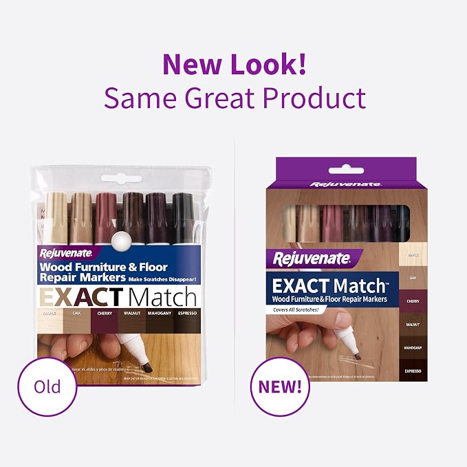 Rejuvenate Exact Match Wood Furniture & Floor Repair Markers, 6 Count, Brown Markers Cover All Scratches, Scuffs And Damage To Wood Furniture And Flooring | Covers Scratches & Scuffs on Furniture & Flooring, Colors: Maple, Oak, Cherry, Walnut, Mahogany...