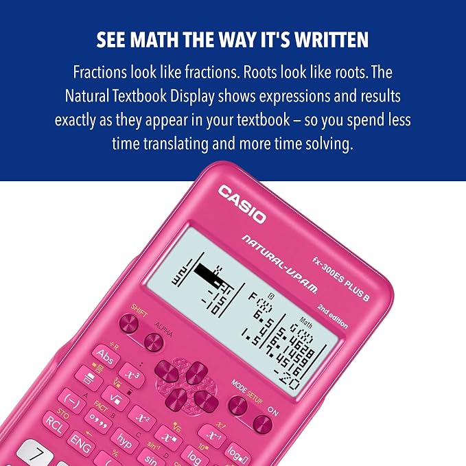 Casio FX-300ESPLSBPKWAIT Scientific Calculator, Pink | 262 functions, natural textbook display; ideal for middle/high school math and algebra