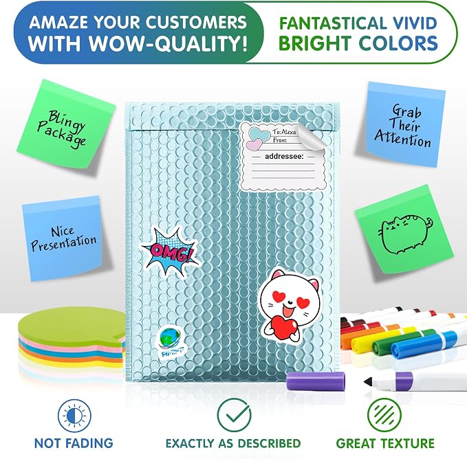 Metallic Bubble Mailers 8.5 x 11 Inches Aqua Ice, 200 Pack Heavy Style Padded Envelopes for Shipping, Mailing, Packaging Protection