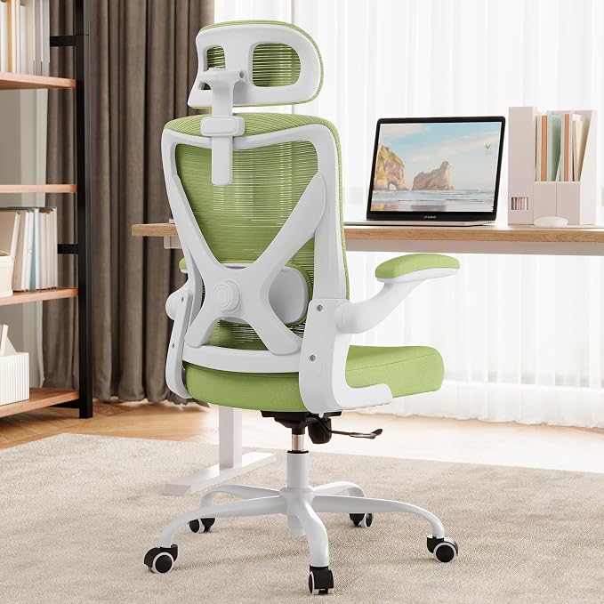 Ergonomic Office Chair: Mesh Desk Chair Comfy with Headrest& Lumbar Support | Ergalithic Big and Tall Office Chairs with Wheels & Flip-Up Arms-Computer Gaming Chairs for Adults Home Office Chairs(Green)