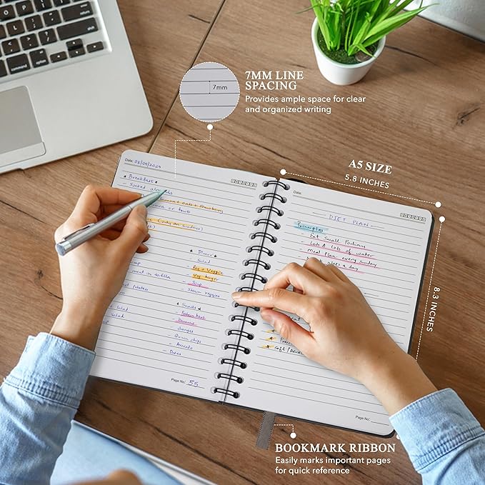 Nextnoid Lined Spiral Journal Notebook For Women & Men - Hardcover A5 Journal 170 Pages, Notebook for Work & Note Taking College Ruled Notebook - Beige