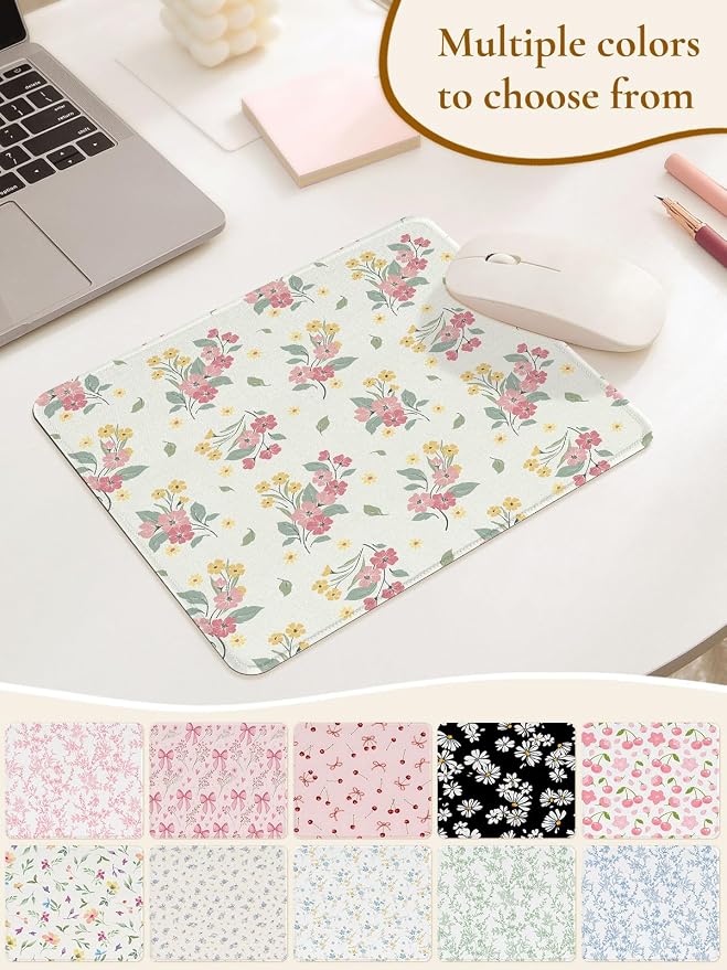Colorful Bouquet of Flowers Mouse Pad, Waterproof Aesthetics Mouse Pads Design, Non-Slip Rubber Base Computer Simple Funny Mousepad,Small Mouse Mat Desk Accessories Office Supplies, Beige