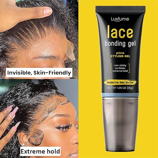 Lace Bonding Gel,Wig Glue Lace Glue,New Brush Head Design,Invisible & Skin-Friendly Formula,Bold Hold Lace Glue for Wigs,Temporary Daily Hold for Lace Front Wigs and Hair,for Women & Men