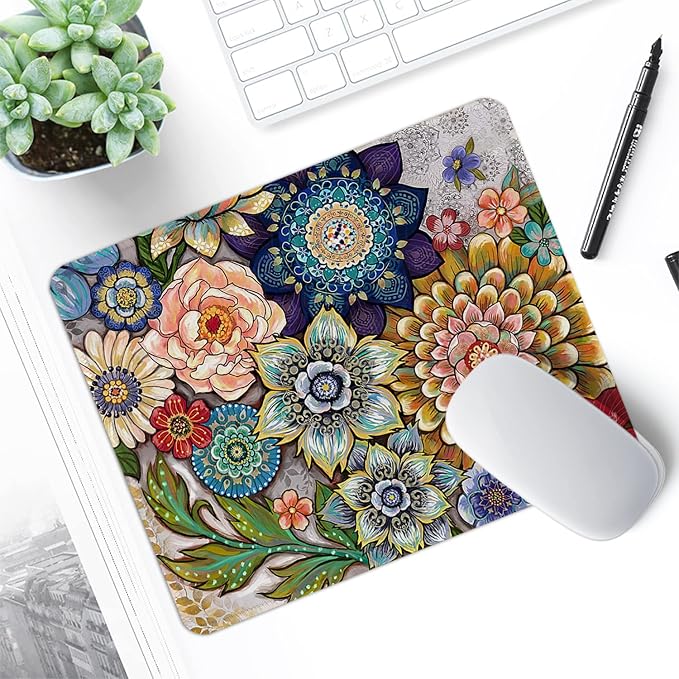 ITNRSIIET Mouse Pad with Stitched Edge Premium Textured Smooth Precise Operation Waterproof Washable Non-Slip Rubber Base Desktop Protection Mat, 10.2×8.3×0.12 inches, Succulent Flower