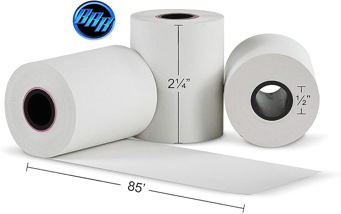 (500 Rolls) 2 1/4 x 85 Thermal Paper Receipt Rolls 2.25 x 85 ft, 55 GSM Premium Quality German Paper Fits All Credit Card Terminals Verifone VX510 VX570 FD50 BPA Free from BuyRegisterRolls