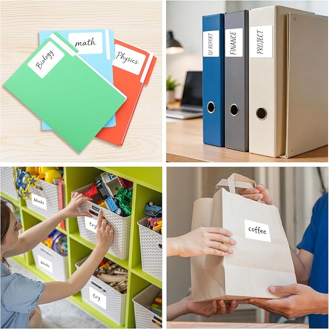 LotFancy Name Tag Stickers, 500pc Blank Labels, 3.5" x 2.25", 1 Roll, Adhesive Tags with Perforated Line for School Office Home (White)