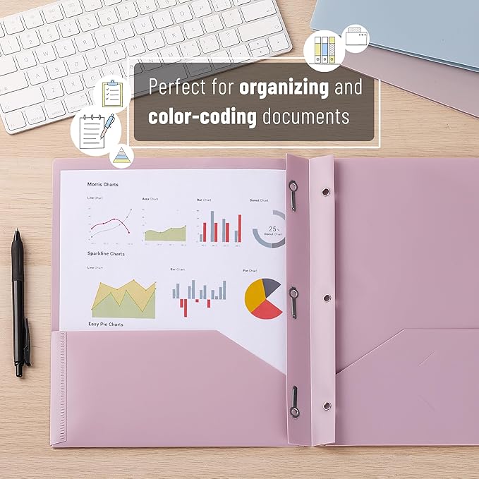 Mr. Pen- Plastic Folders with Pockets and Prongs, 15 Pack, Letter Size, Pastel Color, Flexible Plastic Folders with Prongs