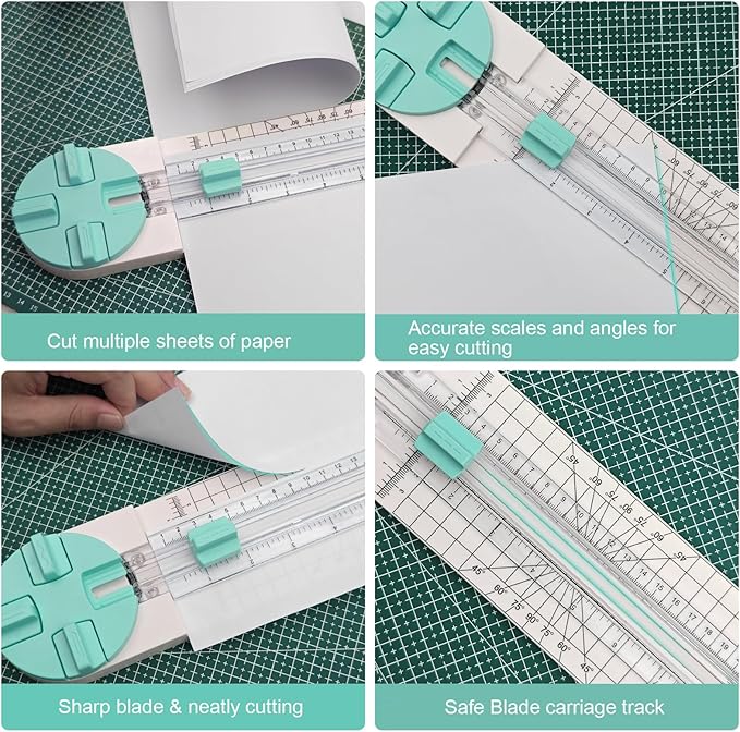 Paper Trimmer, 4 Styles Craft Paper Cutter Multi-Function Scrapbooking Tool for Cutting Paper Photos Scrapbook Postcard (Straight, Wave, Perforated and Creasing Lines) (Green)