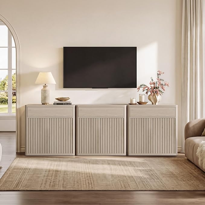 SICOTAS Buffet Cabinet with Storage - Accent Fluted Storage Cabinet with 6 Doors & 3 Drawers Sideboard Credenza Buffet Table Console Cabinets for Living Room Kitchen Dining Room Entryway Office
