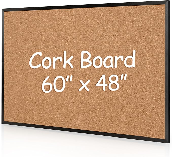 Extra Large Cork Bulletin Board 60" X 48", Black Wood Framed 5'x4' Corkboard for Wall, Wall Mounted Notice Pin Board with 18 Push Pins for School, Home & Office