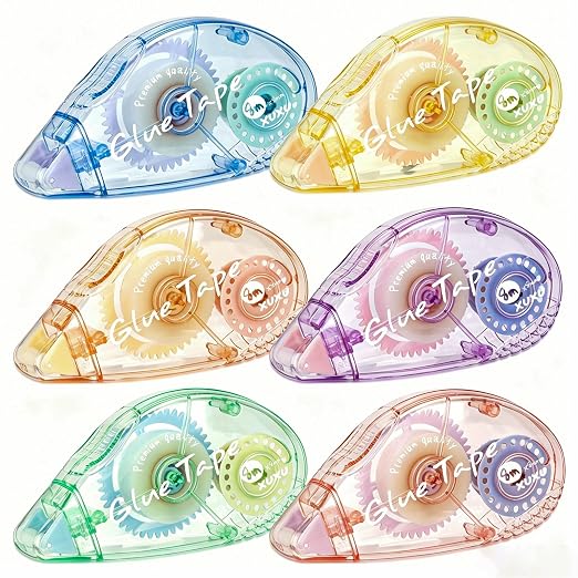 XUXU Colorful Scrapbooking Tape Glue Tape Adhesive Dots Tape | Double Sided Tape Dispenser Runner for Crafts and Arts Projects (6 Color)