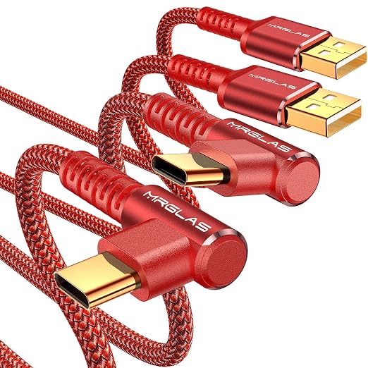 3.2A USB C Charger Cable,[2-Pack,6.6+6.6FT] USB A to USB C | Right Angle Gold-Plated Type C Charger Fast Charging Durable Braided Cord for iPhone 17 16 15 Samsung S10 S9 Note 10 S21 LG