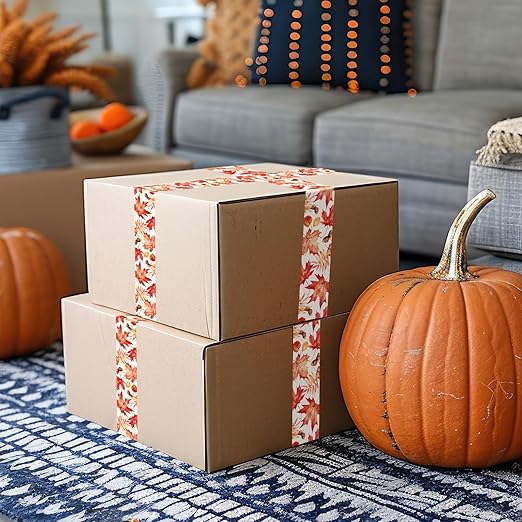 Whaline Fall Packing Tape Watercolor Maple Leaf Printed Tape Waterproof Autumn Leaves Shipping Tape for Thanksgiving Small Business Gifts DIY Crafts Decor