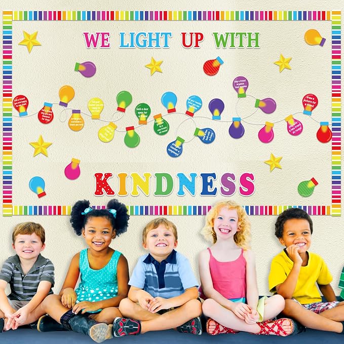 Light Bulb Bulletin Board Set Light up Kindness Themed Classroom Bulletin Board Decorations Bulb Name Tag Cutouts Classroom Decorations for Back to School Office Home Chalkboard Decor Wall Door