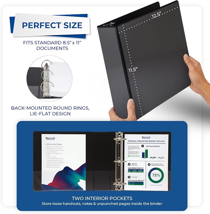 Samsill Economy 3 Inch 3 Ring Binder Bulk Pallet, Round Ring Binder, Customizable Clear View Cover, Black, Pallet of 288 Binders in 24 Cartons
