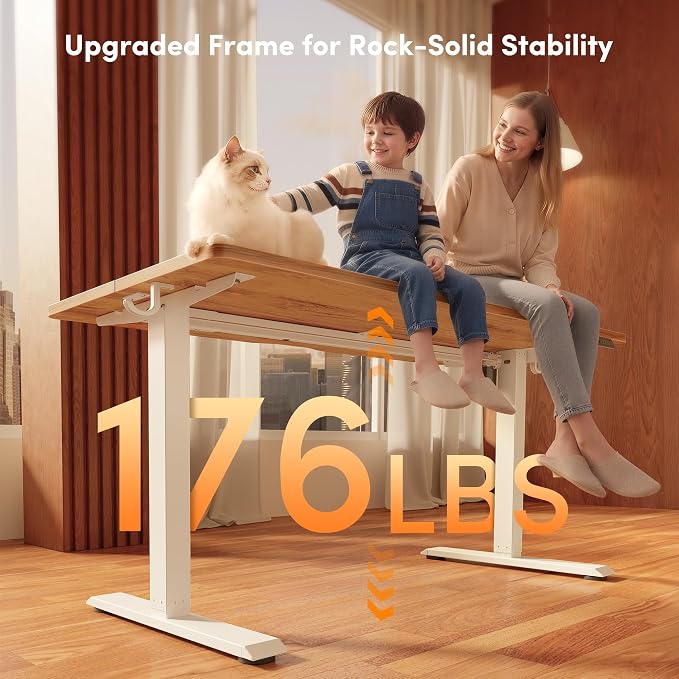 FEZIBO 40 x 24 Inchs Electric Standing Desk, Height Adjustable, Sit Stand Up, Computer Office Desk with Splice Board, White Frame/Light Rustic Top | Sit and Stand Up Adjustable Desk, Home Office Computer Desk with 3 Customizable Memory Presets