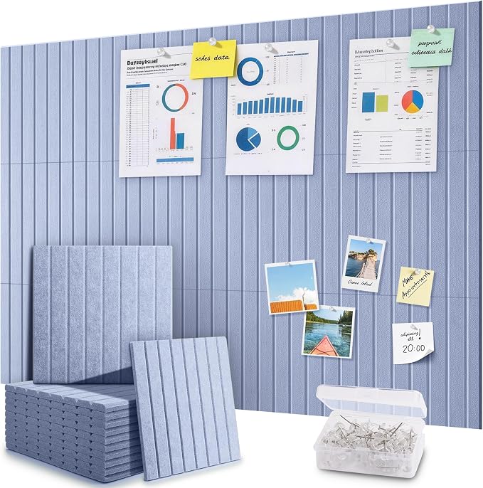 48" x 36" Large Cork Bulletin Board Tiles, Peel and Stick Felt Wall Panels for Vision, Message Center, Picture and Prayer Board for Office, Dorm, Room and Desk Decor(Soft Periwinkle)