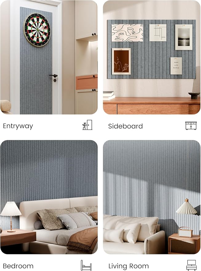 Bumusty 36"x 24" Large Felt Bulletin Board Tiles,Blue Gray | 6-Pack Cork Board Alternative, Wall Decor, 30 Pushpins, 30 Adhesive Tabs, Vision Board, Office, Classroom, Home, Dorm