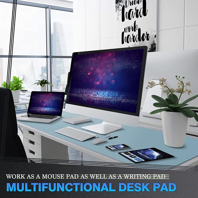 K KNODEL Extra Large Desk Mat, Leather Mouse Pad (47.2"x23.6", Light Blue) | Desk Pad, Keyboard Pad, Computer and Laptop Mat, Desktop Protector and Cover, Writing Pad and Blotter for Home Office