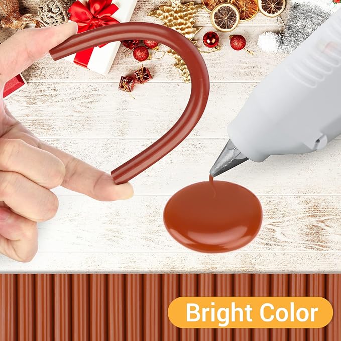 Brown Hot Glue Stick, 24 PCS 0.43" Dia x 8" Long Fbric Glue Sticks for Craft, Adhesive Hot Melt Gluing Sticks for Crafting, Woodworking, Decoration, Bonding Repair, Wax Sealing