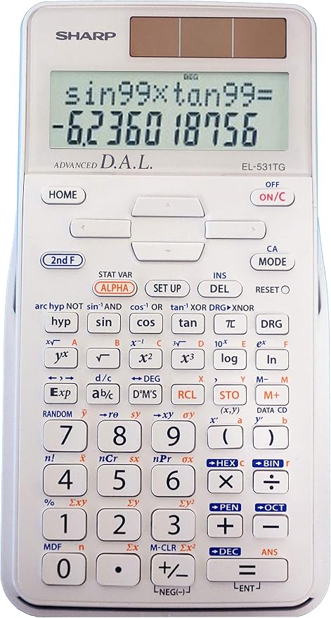 Sharp EL-531TGBDW 12-Digit Engineering/Scientific Calculator with Protective Hard Cover, Battery and Solar Hybrid Powered LCD Display, Great for Students and Professionals, Silver