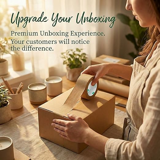 Ultra Strong Kraft Paper Packing Tape, Heavy Duty Brown Packing Tape for Box & Carton Sealing Packaging Shipping Moving & Masking, Eco Friendly Biodegradable Painters Tape, 2 Inch x 55 Yard