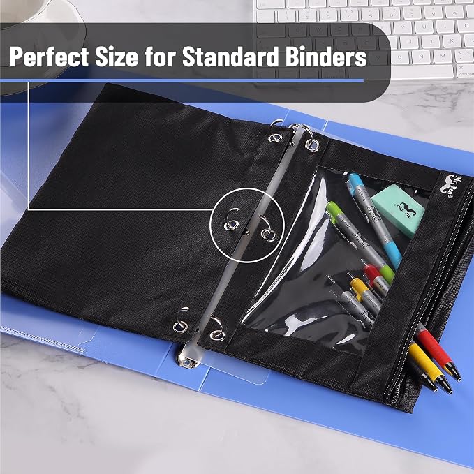 Mr. Pen- Bulk Pencil Pouch for 3 Ring Binder, 30 Pack, 10"x6.75" | Smooth Zipper, Clear Window, Bulk Large Capacity Pencil Case with 3 Reinforced Grommets for School, Office, Supplies Storage